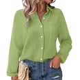 thumbnail image 4 of Outfmvch Linen Long Sleeve Shirt Women Linen Shirts for Women Button Down Dress Shirts Long Sleeve Textured Collared Gauze Blouses for Women Lapel Neck Shirts Light Green 2XL, 4 of 9