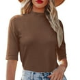 thumbnail image 2 of Tops for Women Trendy Workout Shirt V Neck Women Scrub Undershirt Thick Flannel Shirt Blouse Button Front Casual Womens Tees Womens Thick Tee Layering Top plus Size Fall Fashion plus Size Coffee M, 2 of 4