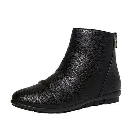 

Boots for Women Boots For Women Wedges Mid-Calf Flats Boot Retro Leather Western Cowboy Booties Side Zipper Platform Combat Work Shoes