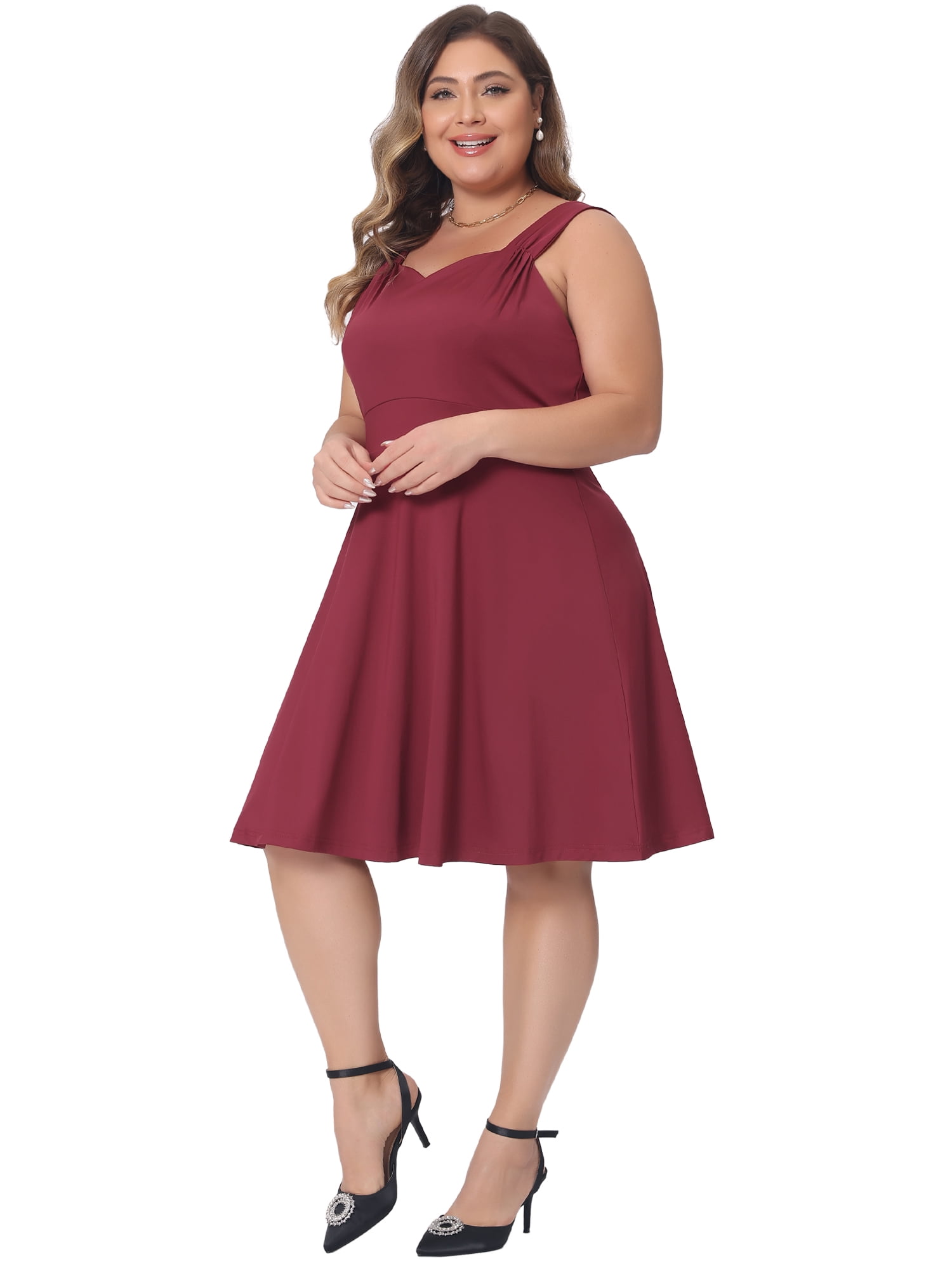 DARING DIVA Women's Plus Dress Sweetheart Neck A-line Cocktail Party 4X Wine Red