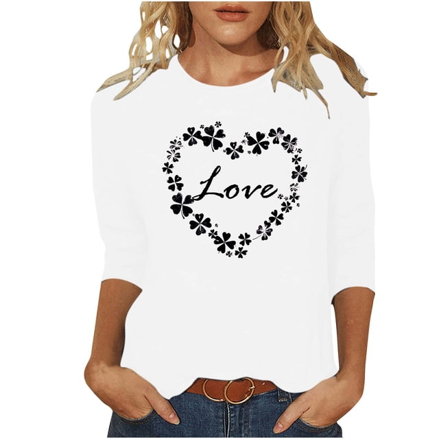 Camisetas Casuales de Mujer 3/4 Mangas Blusa de Cuello Redondo con Impresión Del Día de Patrick para la Moda Y el Uso Diario