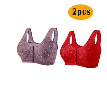 Crunowin Wireless Bra 2Pc Women s Plus Size  Solid Color Non-Steel Ring Gathering Casual Comfort Bras for Women Red 3XL