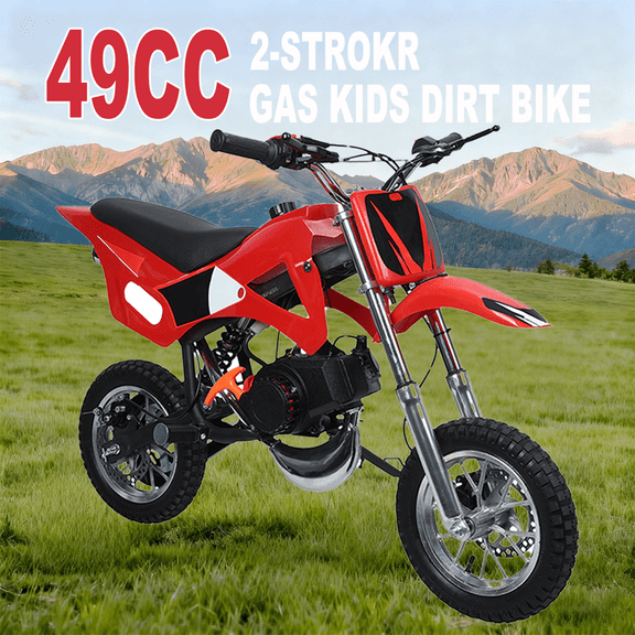 Seipouy 49CC Upgrade Mini Dirt Bike for Kid,2-Stroke Off Road Gas Power Motocross,Off-Road Pocket Motorcycle with Front Rear Disc Brakes,Children Trail Pocket Motorbike for Uphill & Up to 40KM/H
