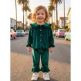 thumbnail image 3 of RUINIXCW 2Pcs Toddler Girl Velvet Outfit Puff Long Sleeve Doll Collar Solid Color Button Front Tops and Bell Bottom Pants Set, 3 of 9