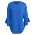 thumbnail image 5 of Ediodpoh Women's V Neck Flutter Sleeve T Shirt Casual Comfortable Blouse for Daily Vacation Wear with Jeans Spring Summer Fall T Shirts for Women Blue XL, 5 of 5
