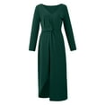 thumbnail image 4 of Amtdh Womens Dresses Casual Sexy Clothes Solid Color Sexy High Waist Split Party Dress for Women Summer Dresses for Women Long Sleeve V-Neck Knee-High Dress for Women Pullover Green S, 4 of 6