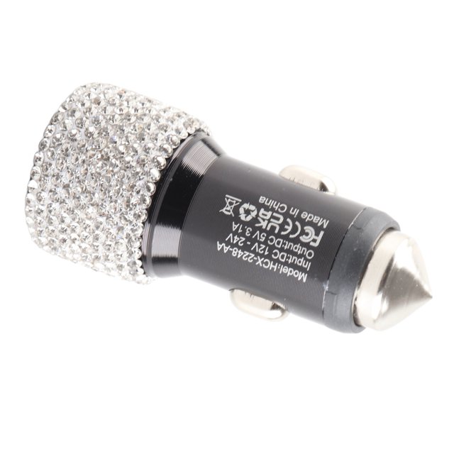 Cargador USB De Automóvil, Decoración De Diamantes De Diario Inferior De 5V Puerto Dual De Carga Rápida Adaptador Interior Accesorio