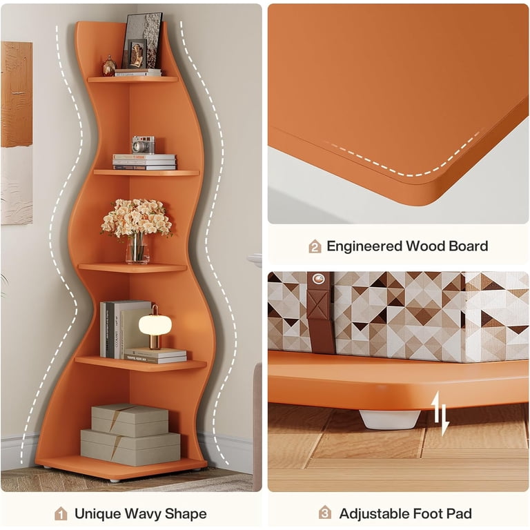 Tribesigns Wavy Corner Shelf, Modern 5-Tier Bookshelf Bookcase