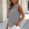 thumbnail image 4 of Womens Sleeveless Collared Blouse Relaxed Fit Gray Cotton Polyester Blend Wrinkle Resistant Top,Size L, 4 of 7