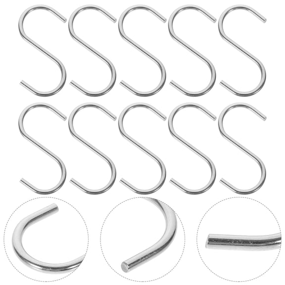 Tineasur 10Pcs Sturdy Stainless Steel S Hooks for Hanging Bags Clothes and Kitchen Tools