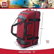 Rig 30 Inch Rolling Duffel Bag, Travel Luggage with Wheels, Red/Grey