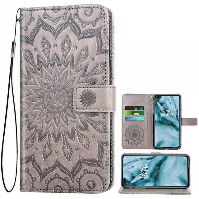 Case for OnePlus Nord Wallet Case Leather Premium PU Embossed Design Magnetic Closure Protective Cover with Card Slots for OnePlus Nord, Black