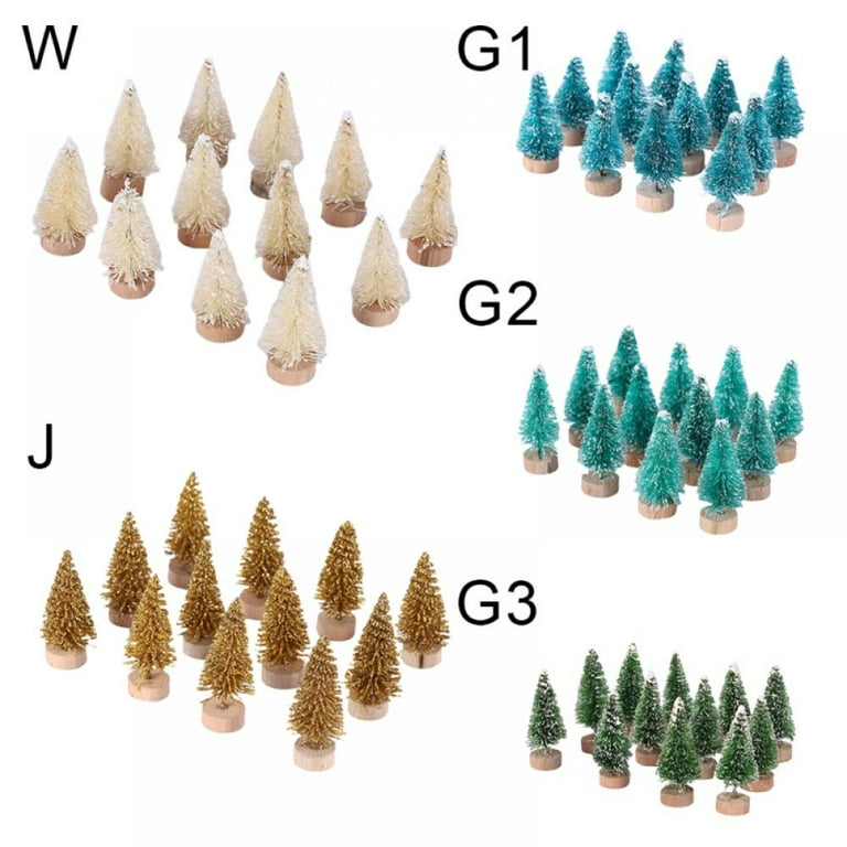 Haiabei 60 Pcs Mini Christmas Tree Bottle Brush Trees Plastic Sisal Trees  with Wood Base for DIY Crafting,Displaying and Desktop Home Decoration