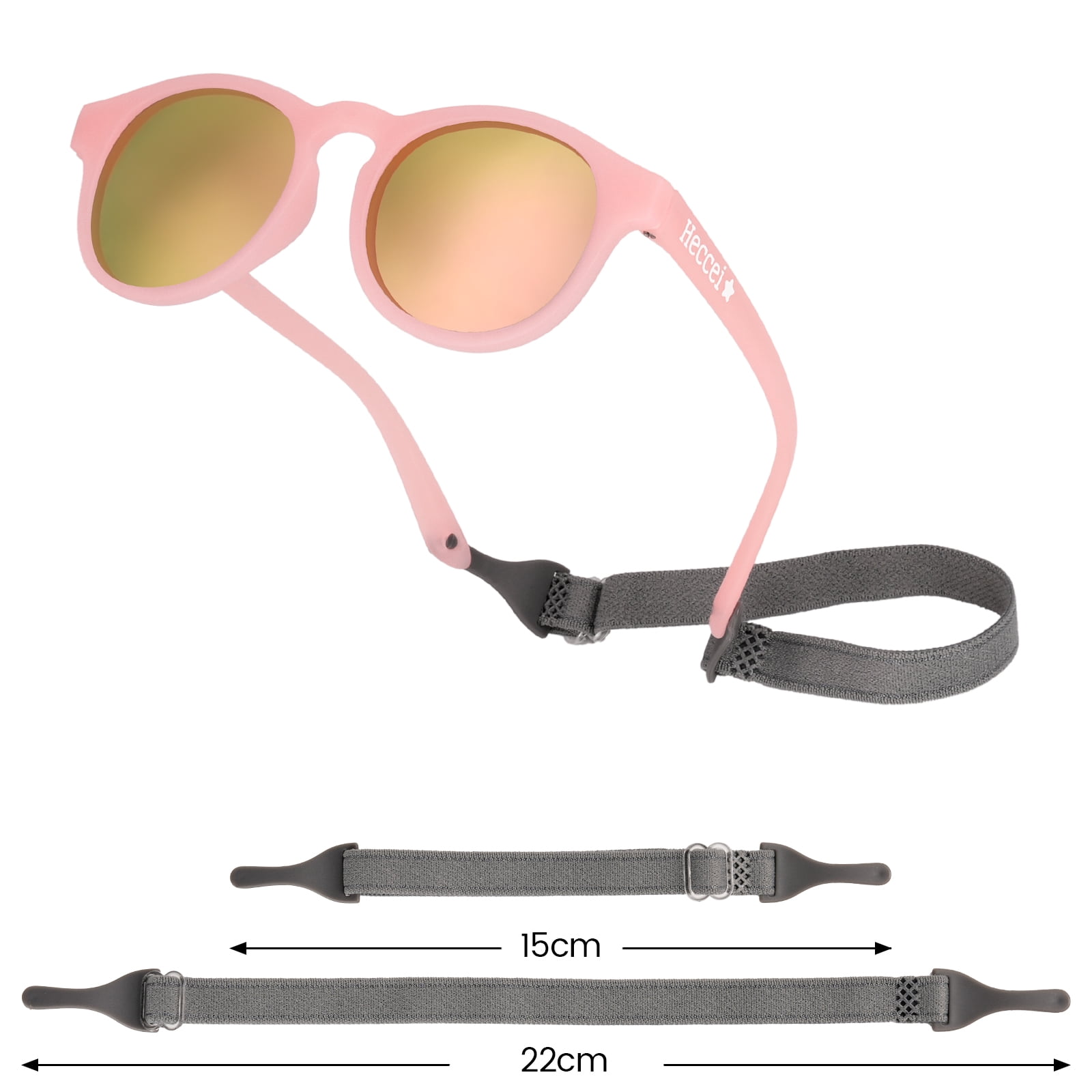 HECCEI Pebblie Baby Sunglasses with Strap - UV400 Polarized Sunglasses, Ages 0-2 Pink