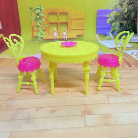 Cute Exquisite Play-House Toy Set 1 Leisure Table 2 Chairs Birthday Halloween Christmas Gift Decoration Style:No dolls