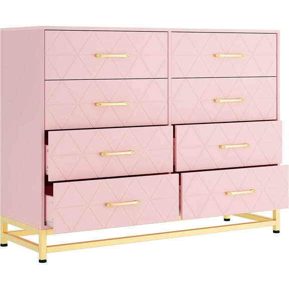 ChaoLink Pink 8-Drawer Dresser for Bedroom, Tall Chest Storage Organizer with Soft-Close, Anti-Tip, Space Saving