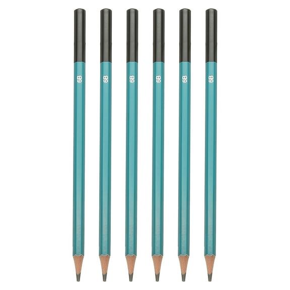 Uxcell 6B Drawing Pencils for Sketching, 6PCS Sketch Pencils for Drawing Art Pencils Graphite Wood Pre-sharpened for Drawing Sketching Artist, Hexagonal, Black Refill, Green/Black Pole