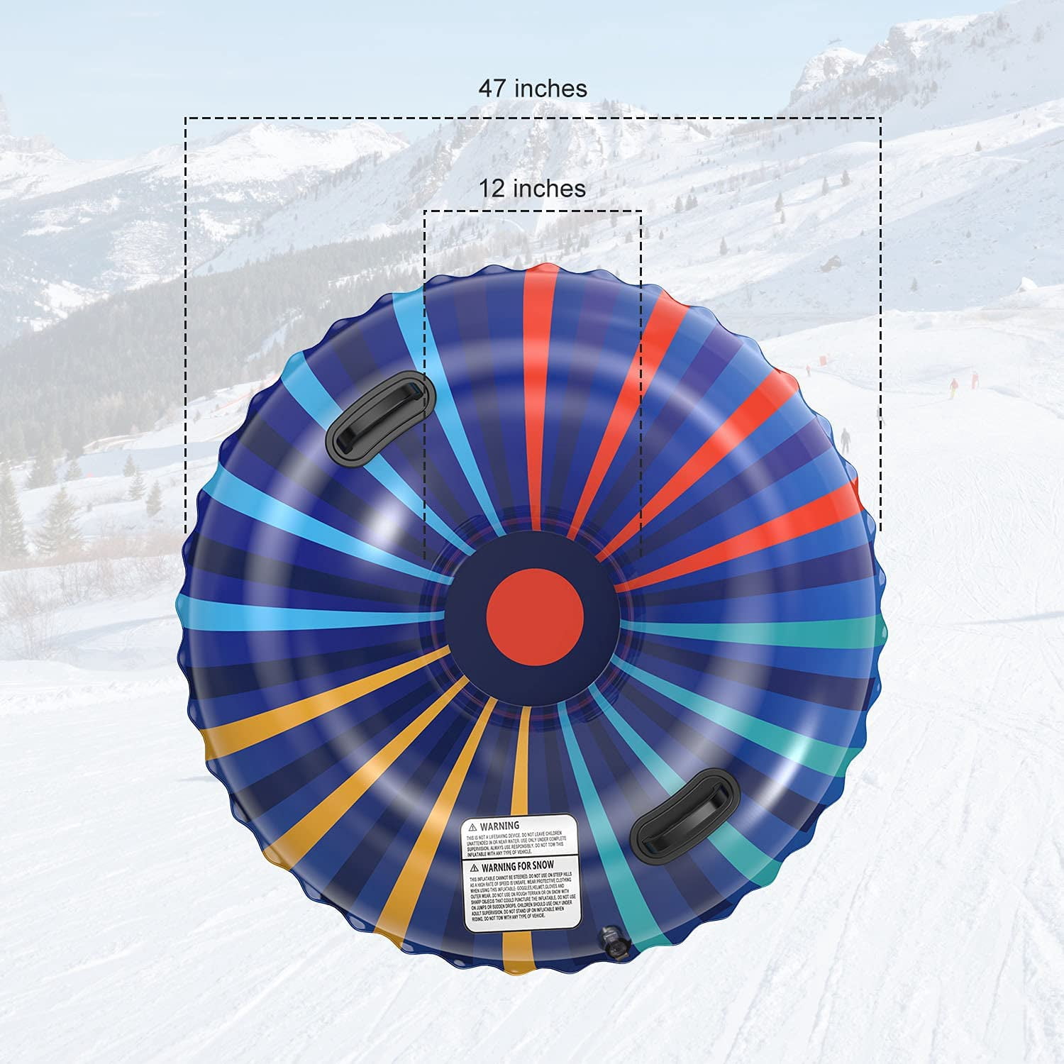 Snow Tube Heavy Duty 47" Large Size Inflatable Snow Tube for Kids and Adults, Snow Tubes with 2 Handles Made of Triple Layer Bottom & Thickening Material