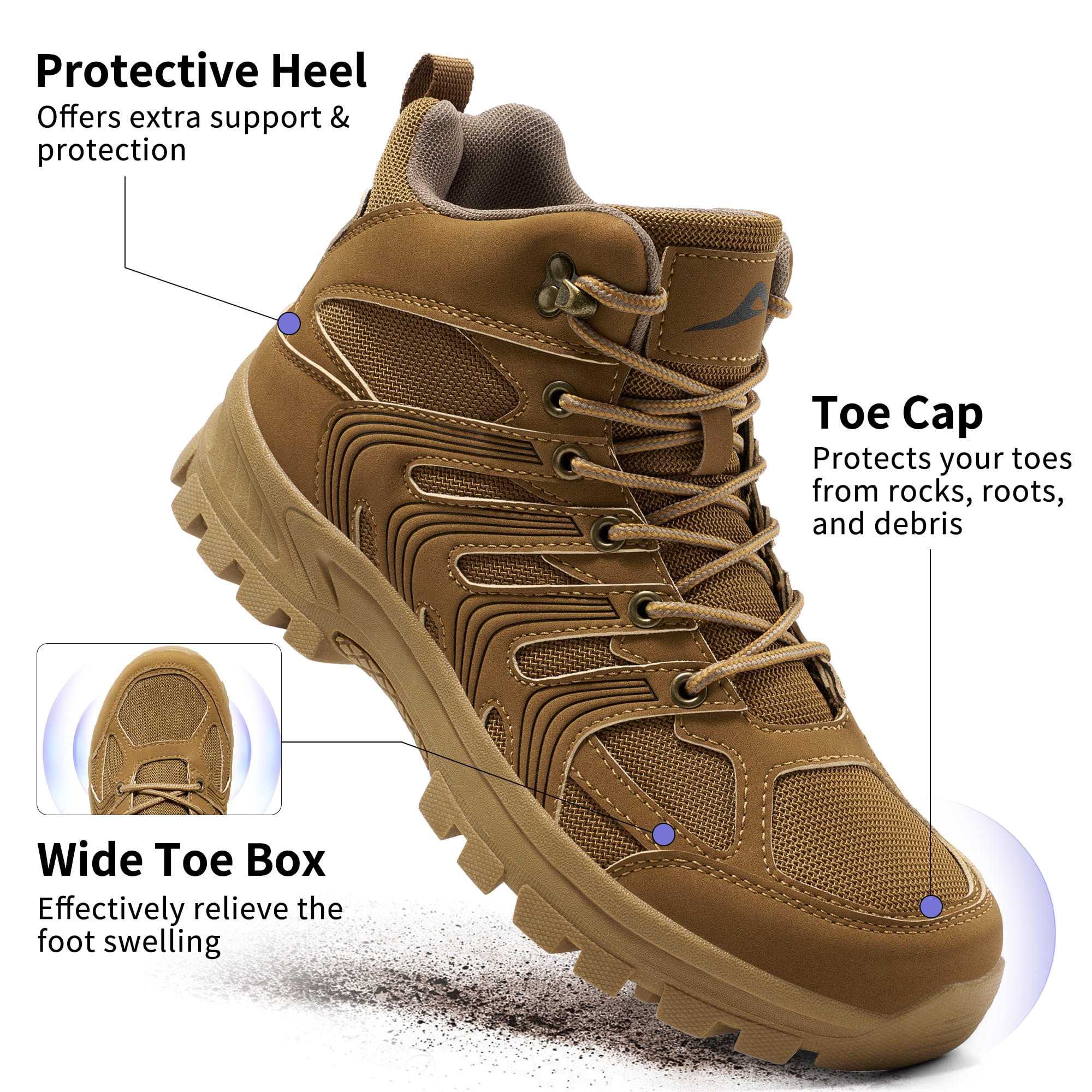 MeMoride Men's Waterproof Hiking Boots Mid-Top Hiking Shoes for Outdoor Trailing Trekking Camping Walking Shoes
