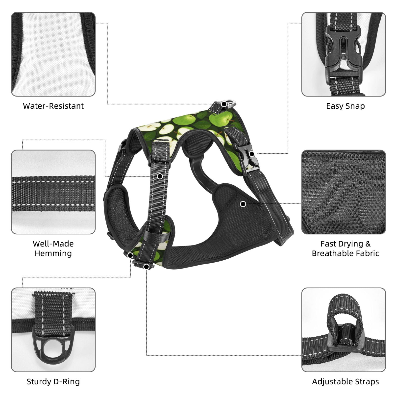Vsdgher Green Fruit Dog Harness, No-Pull Pet Harness, Dog Vest, Pet Vest for Small to Large Dogs-Medium