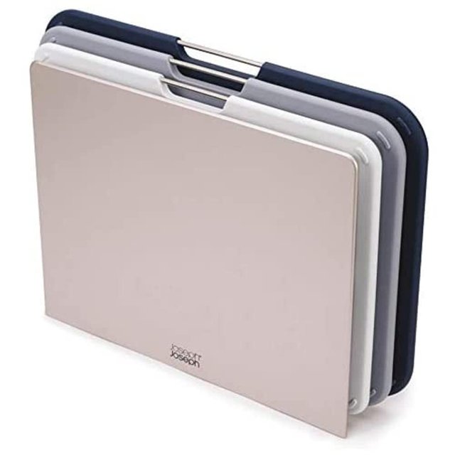 Joseph Joseph - Juego de tablas de cortar de plástico con soporte de almacenamiento (3 tablas de diferentes tamaños), Gris, Large, 1, 1 Joseph Joseph NA