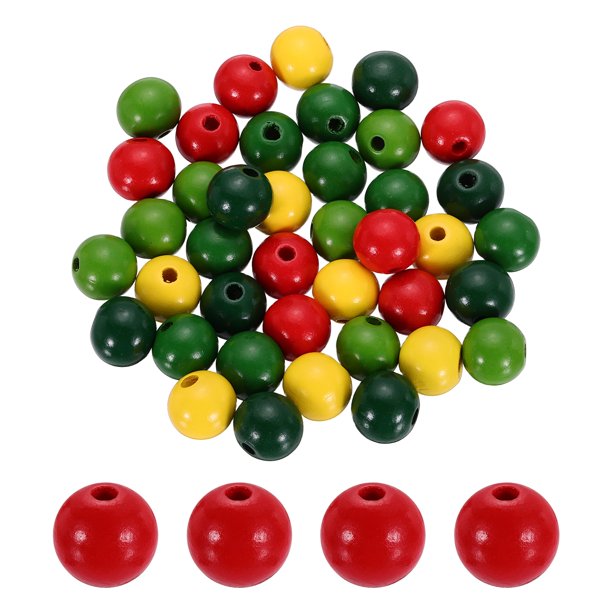 Uxcell 50 Pcs 5 Colores Perlas de Madera, Perlas de Madera Natural Redondas para Manualidades DIY, Macramé y Joyería, (20mm Diámetro, 5mm Agujero)