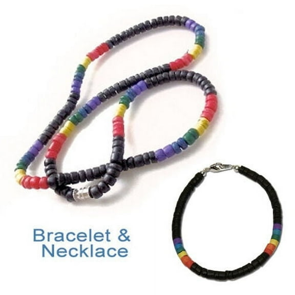 Pride Shack - Lesbian Gay Pride Black Rainbow Puka Shell Bead Necklace Bracelet