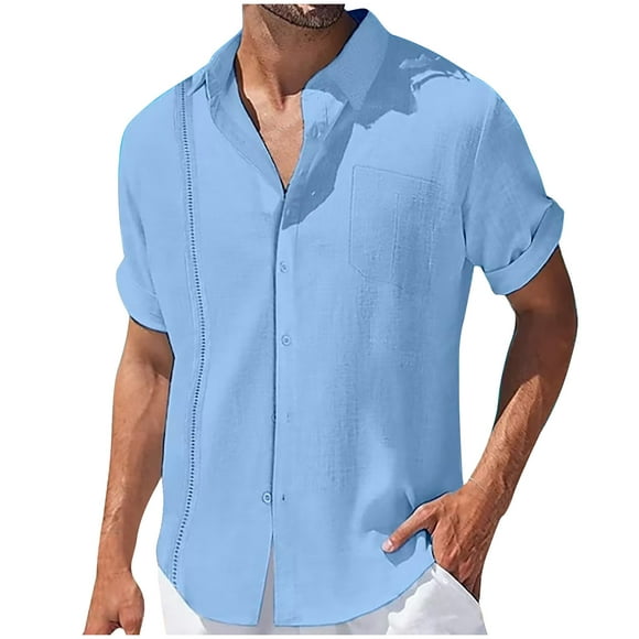 jovati Short Sleeve Shirts for Men Men Casual Solid Pullover Short Sleeve Stand Collar Saint V Button Tops T-Shirt Pocket Blouse Short Sleeve Dress Shirts for Men Mens Shirts Short Sleeve