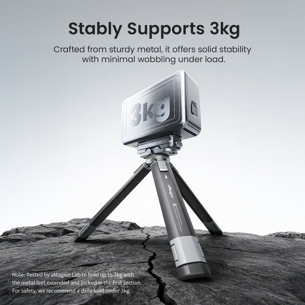 Metal Extension Tripod for DJI Osmo 360 /Action 6/5 Pro/4/Insta 360 X5/X4 Air/X4/X3/GoPro Hero 13/12/11/10/9 Camera 2-Stage Adjustable Desktop Stand Tripod with 1/4" Screw