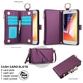 thumbnail image 3 of Allytechgroup Wallet Case for iPhone 8 Plus/7 Plus, RFID Blocking Multiple Cards Holder Zipper Pocket Hand Strap Shockproof Stand Phone Case with Crossbody Lanyard for Women Girls, Deeppurple, 3 of 7