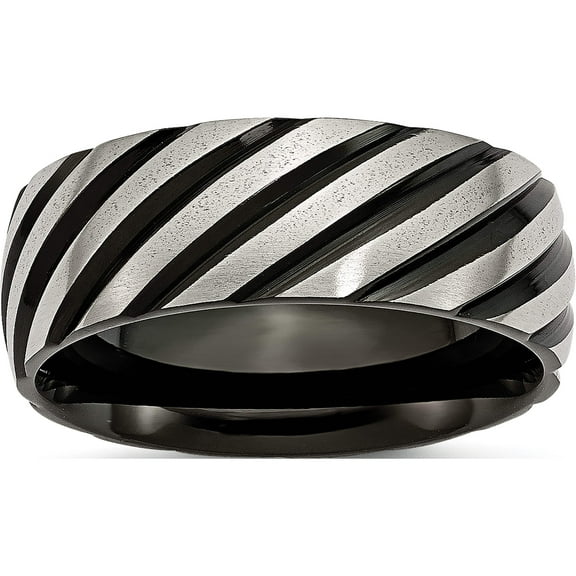 Titanium Brushed & Polished Black Ip-Plated 8mm Grooved Band (Size 7) Made In China tb300-7