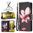 thumbnail image 2 of Dteck for Apple iPhone 15 Pro Handbag Pocket Case, Magnetic Patterned Leather Zipper Card Holder Wallet Flip Phone Case Kickstand Shockproof with Hand Strap Cover, Lotus, 2 of 6