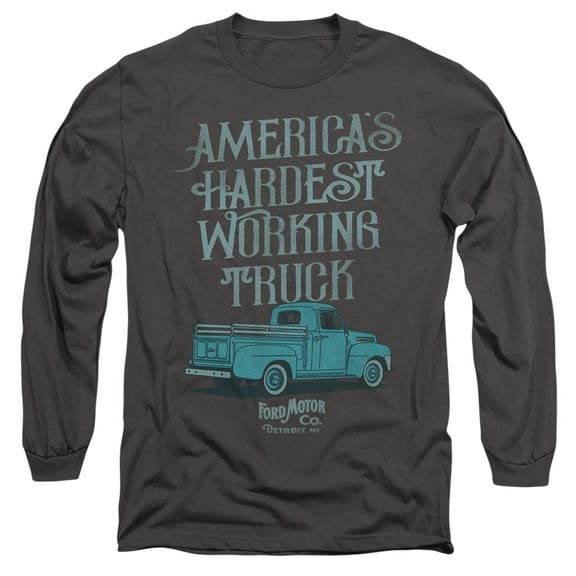 Ford Vintage Hardest Working Truck Unisex Adult Long-Sleeve T Shirt,Charcoal, Medium