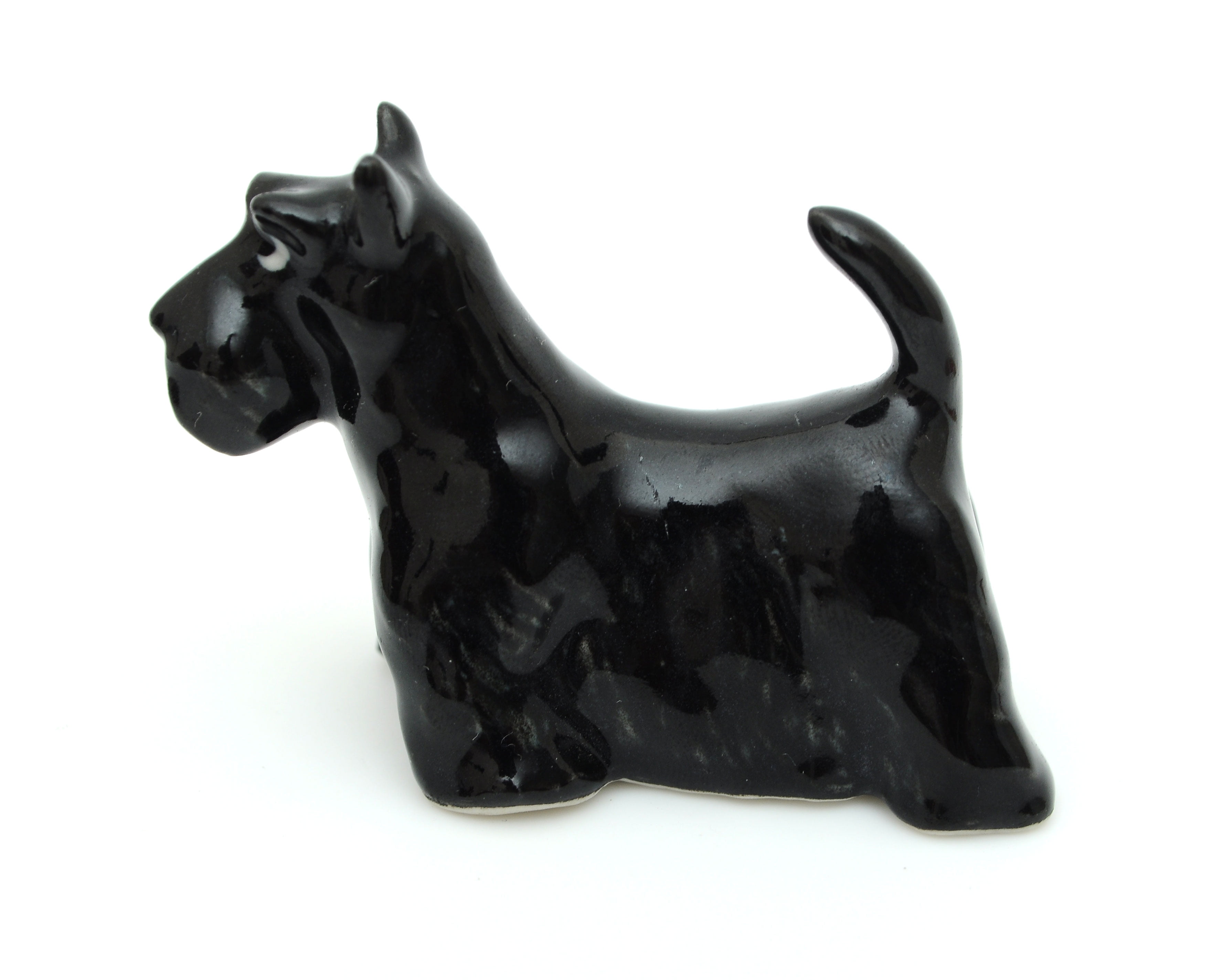 Mini Scottish Terrier Dog Craft  Animal Figurine Ceramic Handmade Black Sit Down 