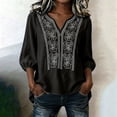 thumbnail image 6 of ClodeEU Women's V Neck 3/4 Sleeve Puff Sleeve Loose Blouse,Solid Color Casual Summer Top Black,Women's Plus L, 6 of 7