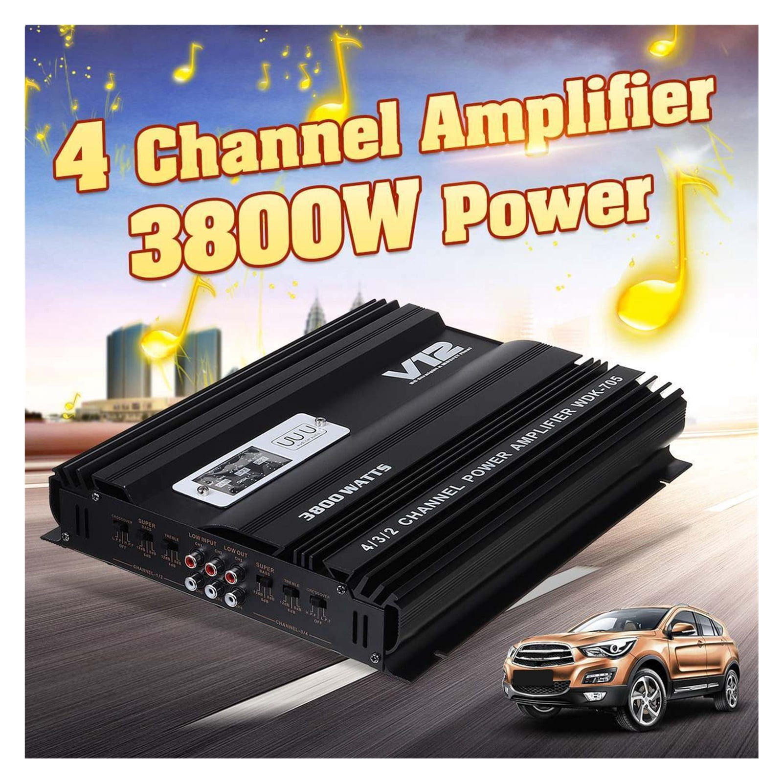 3800W RMS 4 Channel 12V Amplifier Audio Car Audio Stereo Amplifier Amp Speaker Metal Car Amplifier Car Subwoofer ,Wide Application