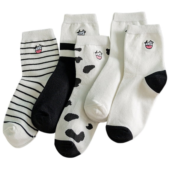 UKCOCO 5 Pairs Socks for Girls Cows Cotton Breathable Design for Winter