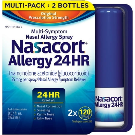 Nasacort Allergy 24HR Nasal Spray for Adults, Non-Drowsy 0.57 fl. oz. 240 Sprays Pack - 2
