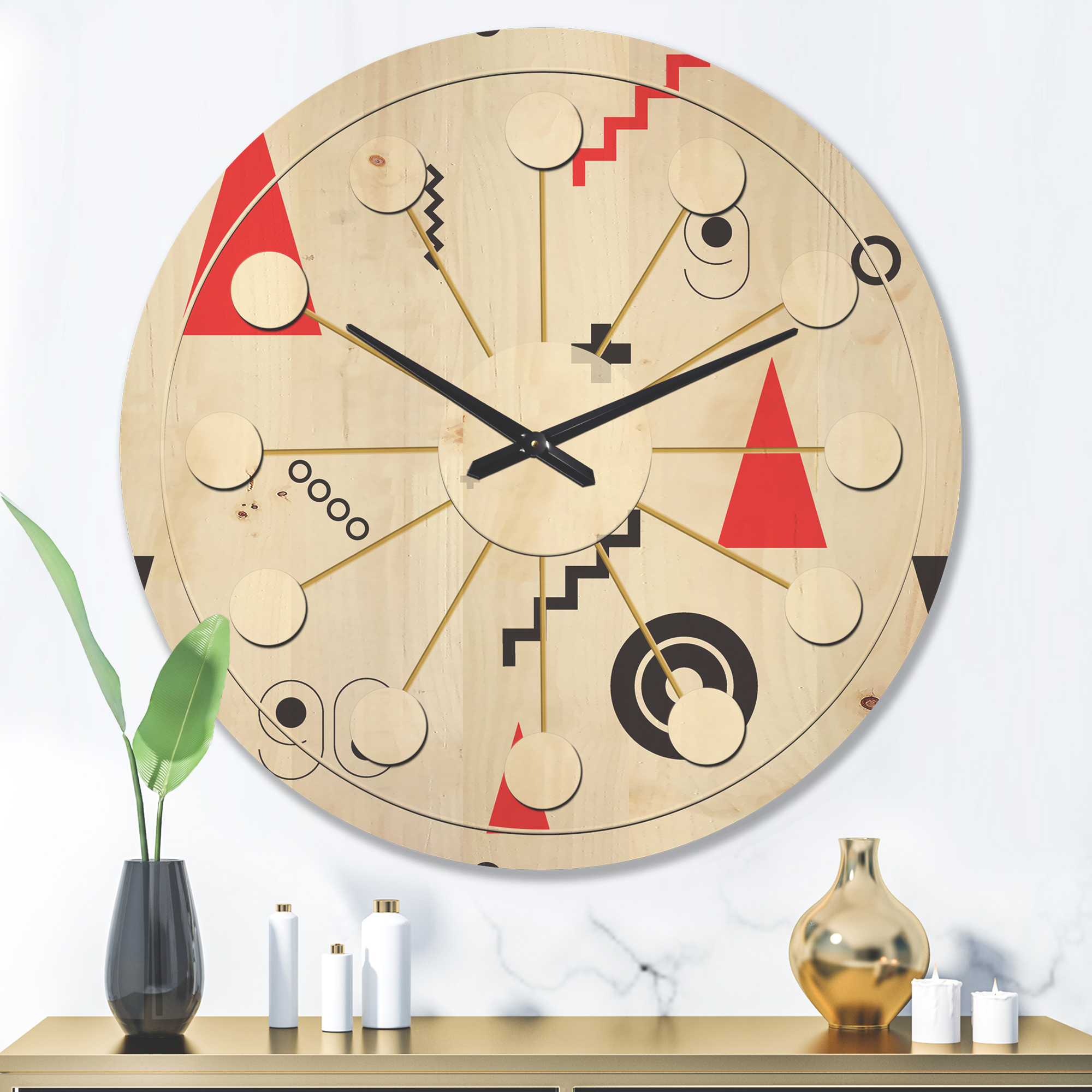 Designart 'Retro Triangular Design III' Mid-Century Modern Wood Wall Clock