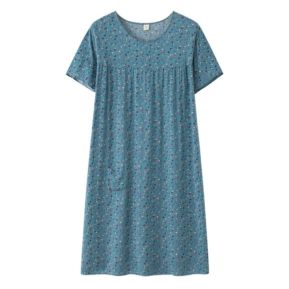 Trubkh Nightgowns for Women Sleep Shirts for Women House Dresses Women Nightgown Button Down Night Gowns for Women's Nightgown Womens Dusters with Pockets Blue One Size