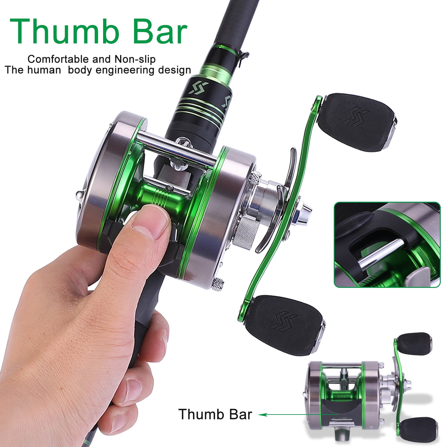 Sougayilang Round Baitcasting Reel Saltwater Fishing Reinforced Metal for Catfish Salmon Bass Reel, Size: XLT600- Left Hand, Green