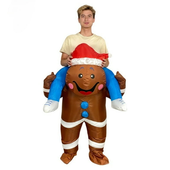 Inflatable Gingerbread Man Piggyback Costume - Christmas Blow-Up Outfit for Holidays, Parties & Cosplay | Fits Adults (4.9 ft - 6.2 ft)