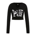 thumbnail image 5 of Douhoow Women T-Shirt  Long Sleeve Letter Printing Tee Ribbed Crop Top Casual Hip Hop Streetwear, 5 of 9