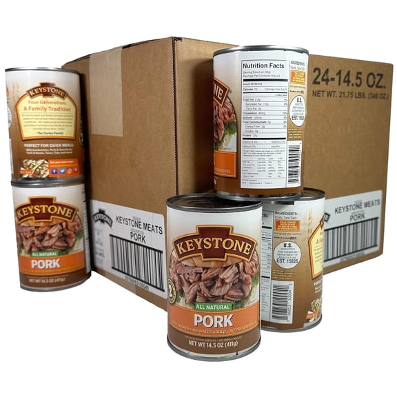 (24-Pack) Keystone All Natural Canned Pork Meat, 14.5 oz – Ready to Eat Canned Meat for Emergency Food Storage, Camping, Hiking & Survival