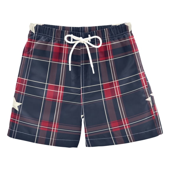 Stars on Red Blue Plaids Boys' Swim Trunks Board Shorts Beach Pants Bathing Bottoms 2T