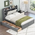 thumbnail image 3 of Harper & Bright Designs Queen Size Platform Bed with Upholstered Storage Headboard and 2 Drawers, Wood Bed Frame with Shelves, Gray, 3 of 13
