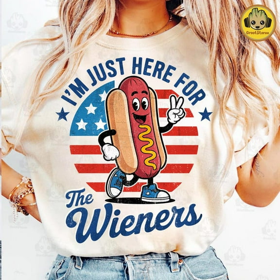 Funny 4th Of July Just Here For The Wieners T-shirt, Funny USA Hot Dog Shirt, Independence Day Shirt, Retro America Patriotic Weenies TH210589