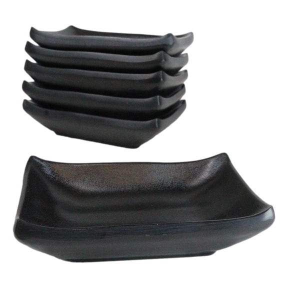 Pack Of 6 Ridged Matte Black Melamine Rectangular Condiment Sauce Dish 2oz