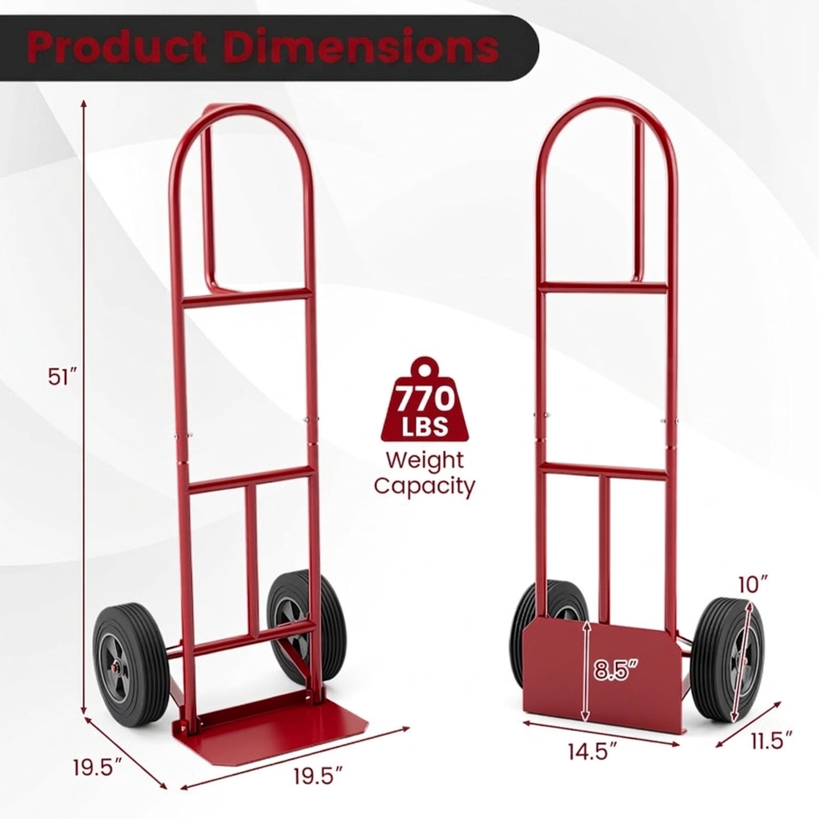 Biotree Hand Truck 660 lbs Capacity Sack Truck Dolly with 10 Inch Wheels and Foldable Toe Plate, Red