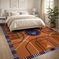 thumbnail image 3 of ODIKA 8'x10' Washable Area Rug Striped Borders Blanket Football Bold Center Round Basketball Hoop Playful for King Size Bedroom Under Bed, Master Suite, Non-Shedding, Easy Care, 3 of 7